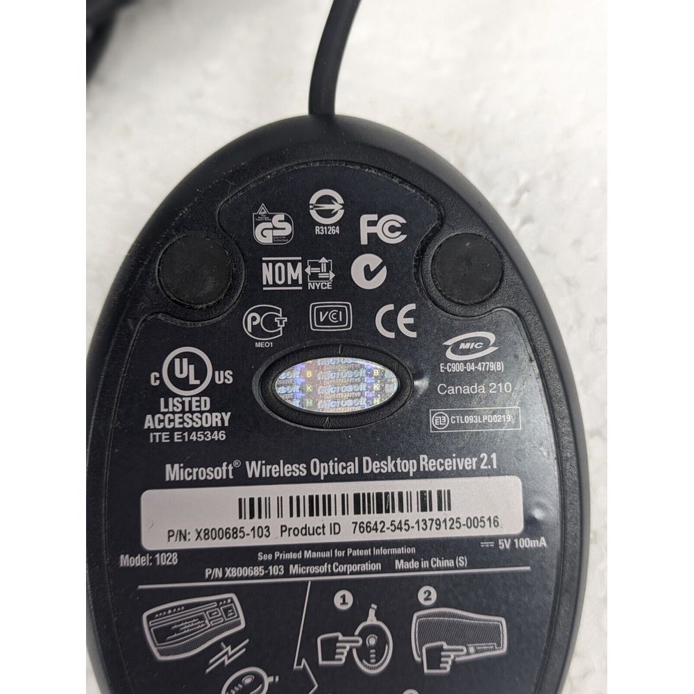 Microsoft USB Wireless Optical Desktop Receiver 2.1 Model 1028 X800685-103‎ - Picture 6 of 8
